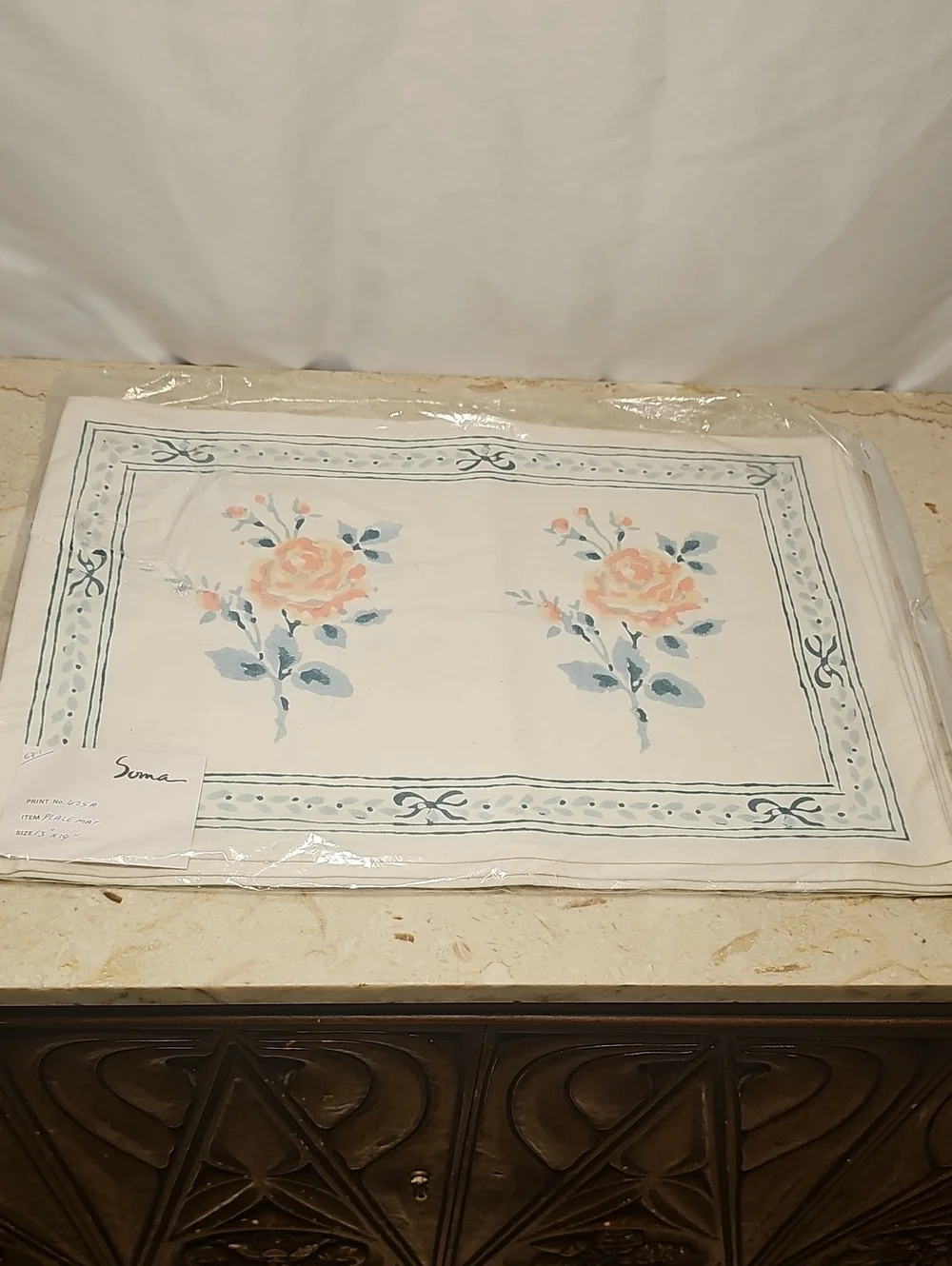 Vintage Soma 6-piece Placemat Set Cotton Canvas Rose Bow Design
